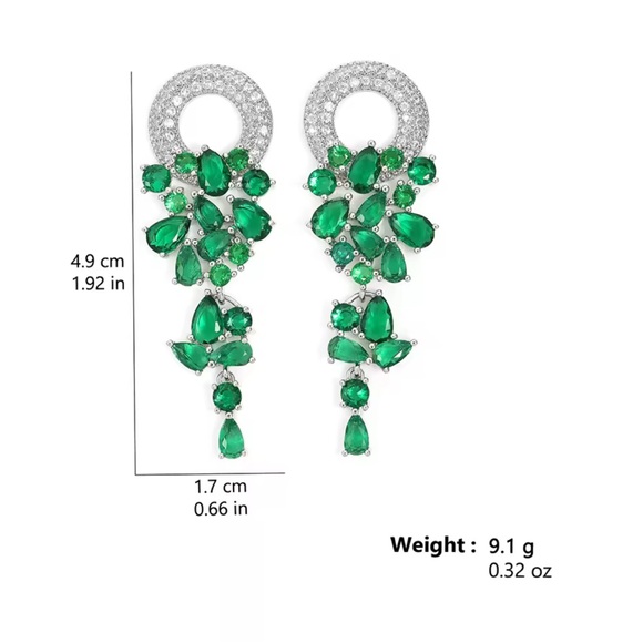 Anthropologie Emerald and Silver Statement Earrings